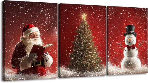 Miniatura 19 de Pennimor Lienzo decorativo para pared de Navidad, juego de 3 marcos de 12 x 16 pulgadas, decoración navideña a cuadros rojos y negros, póster