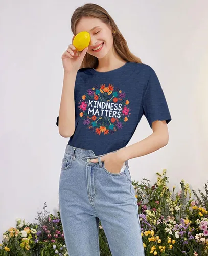 Miniatura 8 de Camisetas de profesor para mujer, camiseta con texto en inglés "Be Kindness", camisetas de salud mental, camiseta bohemia con gráficos florales
