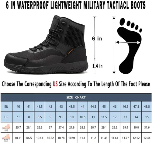 Miniatura 5 de Botas tácticas para hombres, botas de combate de punta suave de 6 pulgadas, impermeables y antideslizantes, botas de desierto para exteriores
