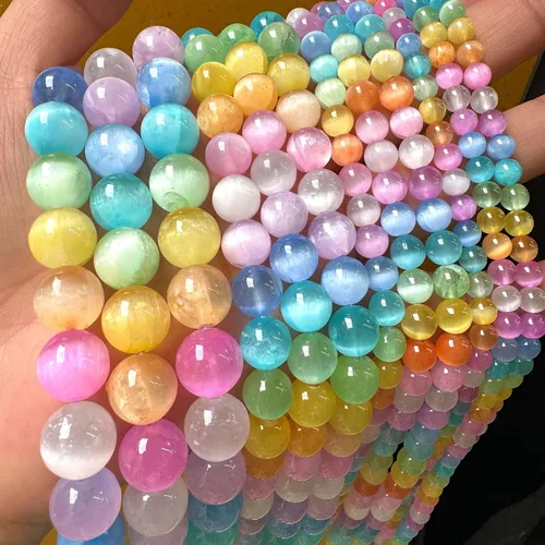 Miniatura 46 de 45 piezas de cuentas de piedra natural de arco iris de Alashan de 8 mm de ágata para hacer joyería, cuentas de piedra de 15" para pulseras