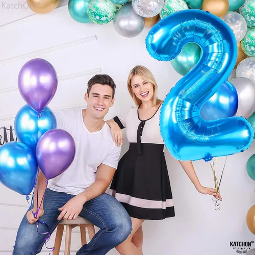 Miniatura 8 de KatchOn, Globo grande azul número 2 de 40 pulgadas Decoraciones de cumpleaños de Baby Shark para niño de 2 años Globo azul número 2 Globo