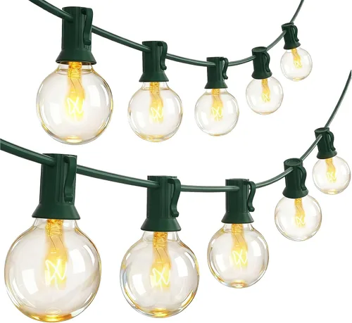 SUNSGNE Luces Redondas de Navidad de 25 Pies, Luces de Cadena Globo G40 con 27 Bombillas Transparentes, Certificado UL para Exteriores Interiores