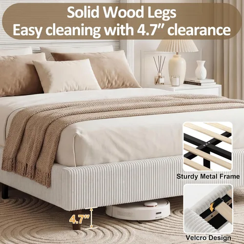 Miniatura 7 de WEUP Queen Bed Frame with Tall Headboard, 56" Corduroy Upholstered Bed Frames, Premier Modern Sturdy Wingback Cloud Bed-Frame Platform, Thicker