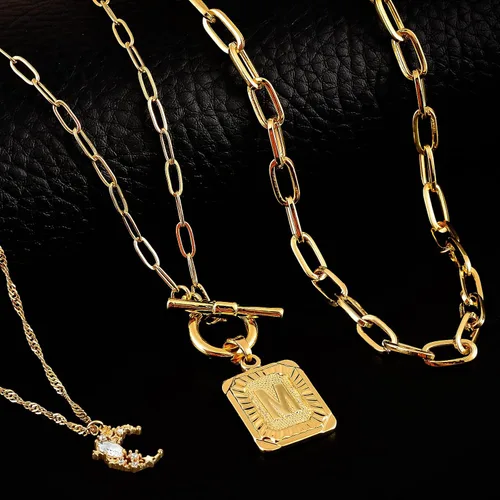 Miniatura 7 de MJartoria Collares con inicial en capas para mujer, a la moda, chapado en oro de 14 quilates, gargantilla de estrella simple, collar con dije