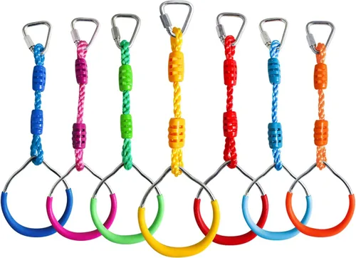 Miniatura 8 de Rainbow Craft Paquete de 7 anillos ninja coloridos – Anillo de gimnasia, anillo de barra de columpio, anillos de mono para patio trasero Ninja