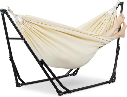 Miniatura 10 de GDY Silla hamaca con soporte, capacidad de 550 libras, fácil de instalar, con bolsa de transporte, portátil para viajes/mochileros/playa/patio Negro