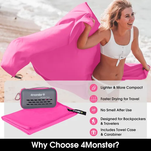 Miniatura 2 de 4Monster Toallas de camping súper absorbentes, toalla de viaje de microfibra de secado rápido, ultra suave, compacta, toalla de gimnasio para nadar