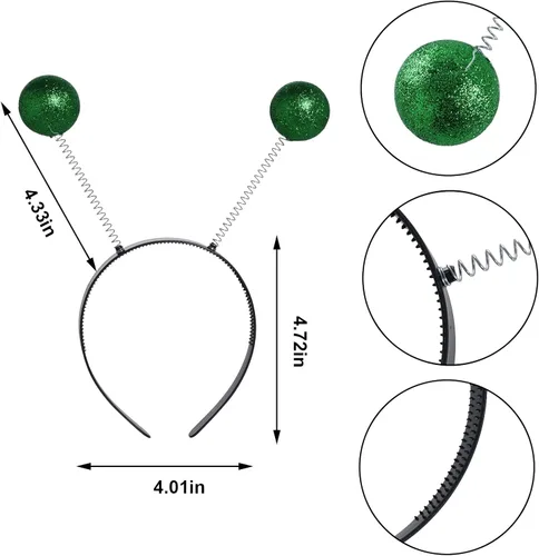 Miniatura 3 de jiebor 10 diademas de alienígena con antenas marcianas, accesorios para disfraz espacial, accesorios de cabeza de bola con purpurina para fiesta