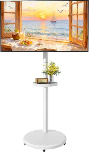 Miniatura 13 de Soporte de TV móvil con ruedas y altura ajustable para TV de 13 a 43 pulgadas hasta 15 kg, de retrato a paisaje, carrito de TV con caja