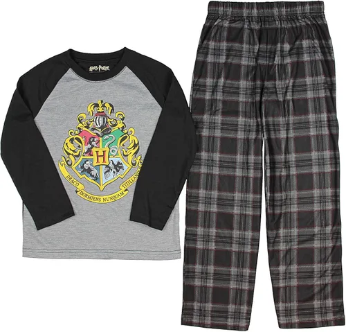 Miniatura 2 de INTIMO Conjunto de pijama raglán de Harry Potter Hogwarts School Crest para niños grandes, Negro