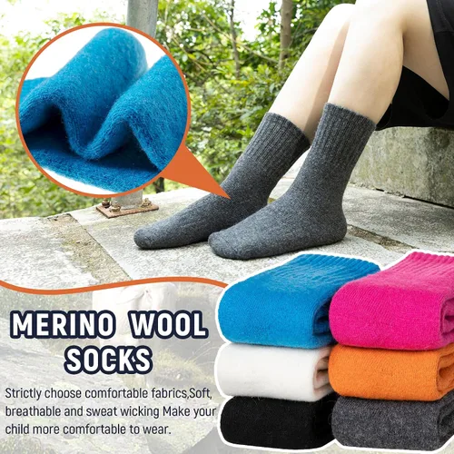 Miniatura 18 de Calcetines de senderismo de lana merino para niños y niñas, calcetines térmicos cálidos para botas de invierno, 6 pares