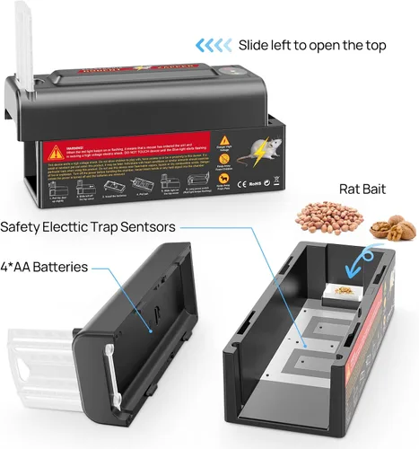 Miniatura 4 de Trampa eléctrica para ratas, trampa para ratones en interiores, potente voltaje que mata instantáneamente ratas y ratones, exterminador de roedores