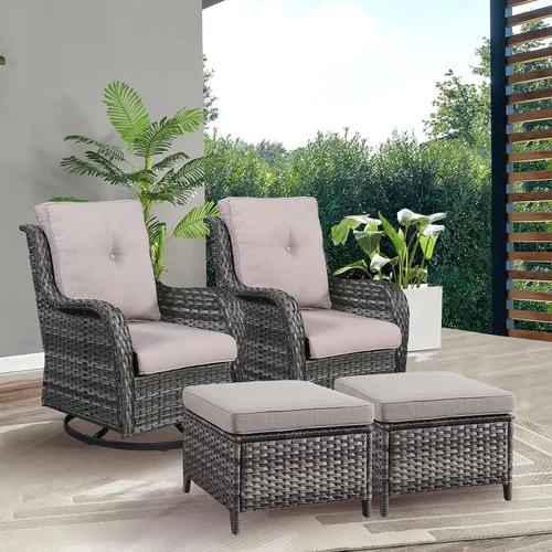 Miniatura 7 de Rilyson Juego de 2 otomanas de mimbre de lujo para exteriores, otomanas grandes de ratán de capacidad de 250 libras para reposapiés de patio, juego