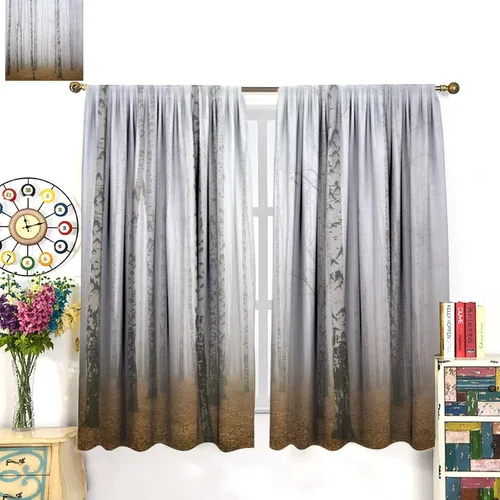 Miniatura 3 de Cortinas de abedul para sala de estar, niebla matutina en otoño, decoración del hogar, 42 x 45 pulgadas de largo
