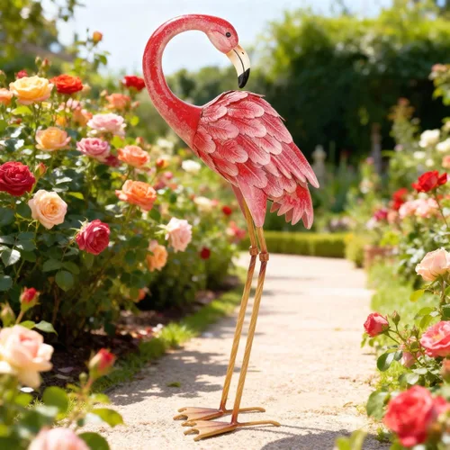 Miniatura 8 de Shorayn Estatuas de jardín, esculturas de flamenco, arte de metal para patio, arte de pájaro rosa, decoración de patio trasero al aire libre, patio
