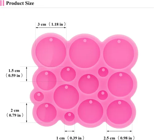 Miniatura 4 de Molde de silicona para llavero de silicona súper brillante con círculos pequeños para muchos círculos, diámetro de 0.4 in, 0.6 in, 0.8 in, 1.0 in