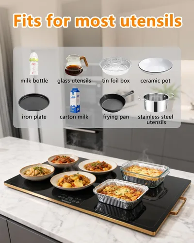 Miniatura 3 de Bandeja de calentamiento eléctrica de 31.5 x 17.7 pulgadas, calentador de alimentos de superficie completa con temperatura y temporizador