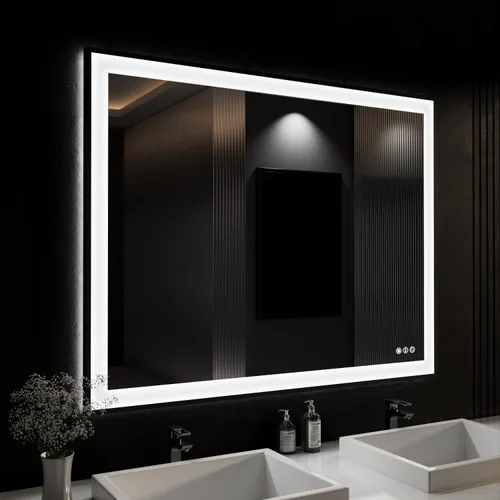 Miniatura 61 de ISKM Espejo LED con marco para baño de 40"x30", espejo de baño LED regulable con luces, antivaho, espejo iluminado frontal y retroiluminado de 3