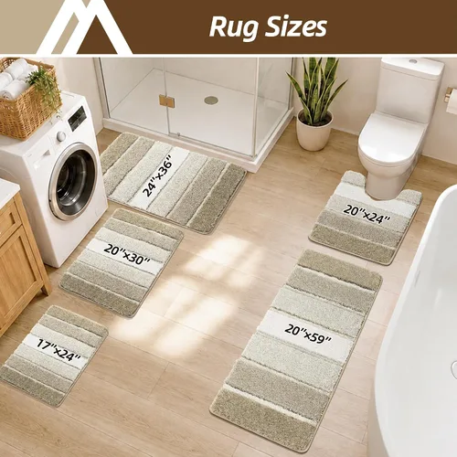 Miniatura 2 de COSY HOMEER Alfombras de baño de 24 x 17 pulgadas, ultra suaves y absorbentes, con respaldo de TPR antideslizante, lavable a máquina, alfombra Beige