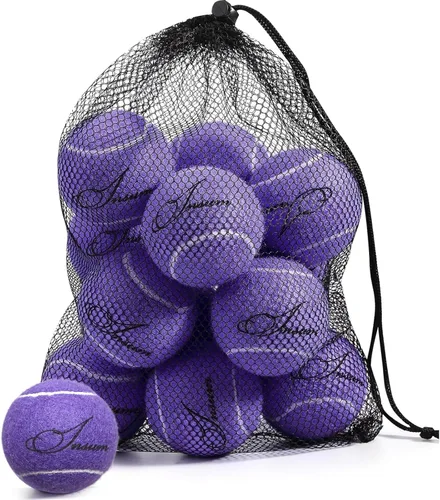 INSUM Bulk Tennis Balls for Beginner – 12 Pack High Elasticity Practice Tennis Balls with Mesh Bag, Suit for Pet Dog Training, Fetching Púrpura