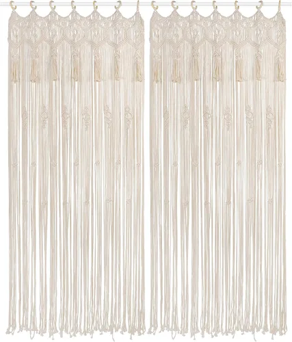 ANMINY 2 cortinas de macramé de 79 x 37 pulgadas, cortinas bohemias con borlas hechas a mano de algodón macramé para colgar en la pared, cortina