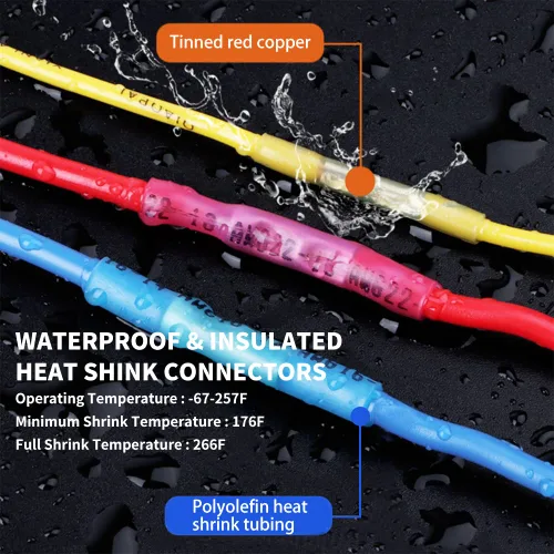 Miniatura 6 de 100 piezas conectores de tope amarillos termorretráctiles, terminales de crimpado impermeables de 12-10 AWG, conectores de cable eléctrico, empalme
