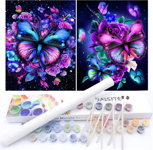 BAISITE Kit de pintura por números para adultos principiantes, 12 pulgadas de ancho x 16 pulgadas de largo, paquete de 2 lienzos para kits de