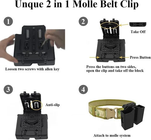 Miniatura 3 de Bolsa universal doble para revista, 0.354 in .40 .45 .357 doble pila Mag. Funda de doble pila con clip de cinturón de 1.5 a 2.5 pulgadas para Glock