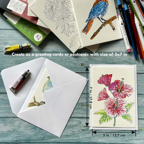 Miniatura 5 de tumuarta Libro para colorear de acuarela, 20 diseños únicos, 5 x 7 pulgadas, 100% algodón, 300 GSM, 140 libras, prensa en frío, papel de acuarela