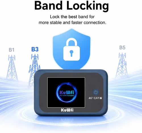 Miniatura 9 de KuWFi Hotspot WiFi portátil para exteriores, enrutador WiFi 4G LTE Cat7 con tarjeta SIM de datos de 2 GB (requiere itinerancia), batería de 3000
