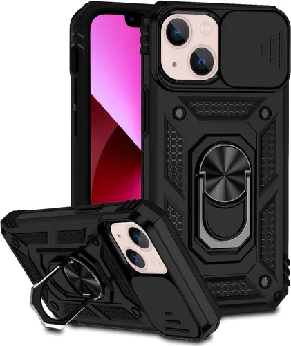 Funda compatible con iPhone 13 de 6.1 pulgadas, funda magnética con funda para cámara y soporte, grado militar, a prueba de golpes, material de PC y