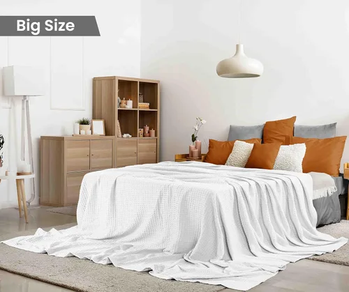 Miniatura 2 de Utopia Bedding Manta de punto gofre de 100 % algodón, tamaño grande para cama, ligera, transpirable, suave y acogedora, regalos para mujeres Blanco