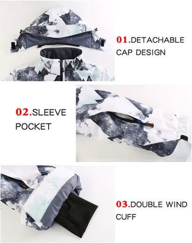 Miniatura 4 de YEEFINE Traje de esquí para hombre, chaqueta de esquí y pantalones, impermeable, traje de nieve para exteriores, cálido invierno, chaquetas