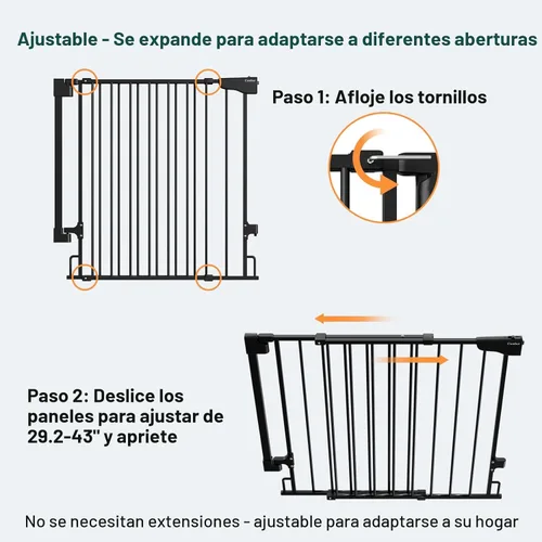 Miniatura 3 de Cumbor 29.2–43" Puerta de bebé para escaleras, de montaje en pared (se requiere taladrar), puerta para perros expandible sin barra inferior, puerta