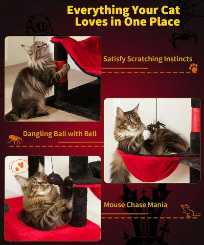 Miniatura 7 de AMHANCIBLE PT18RD - Árbol gótico para gatos, torre de 70 pulgadas de alto para gatos de interior, árbol para gatos de varios niveles con poste