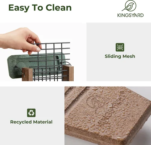Miniatura 4 de Kingsyard Comedero de Sebo para Pájaros de Plástico Reciclado, Comedero de Sebo de Doble Capacidad con Soporte para Cola para Colgar Afuera, Verde