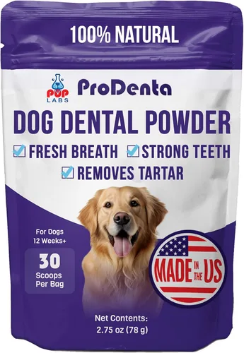 Pup Labs ProDenta, Polvo dental para perros totalmente natural para limpieza de dientes, polvo dental para dientes de perros con refrescante del