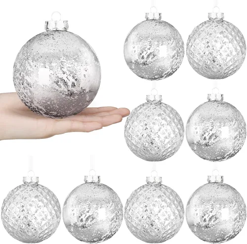 Miniatura 10 de Syhood 8 Piezas Bolas de Navidad Grandes de 4" Adornos Inastillables para Árbol de Navidad Bolas de Plástico con Acabado de Mercurio Vintage