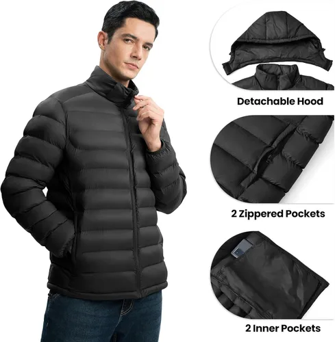 Miniatura 3 de YSENTO Men's Down Alternative Jackets Lightweight Water-Resistant Winter Insulated Puffer Coat Detachable Hood