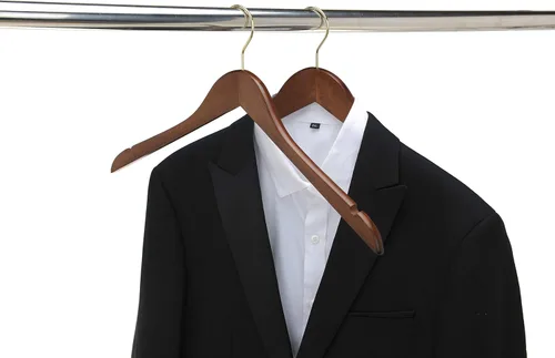 Miniatura 2 de Perchas de madera semicurvadas de calidad, paquete de 10 perchas de madera maciza con acabado liso con gancho giratorio, chaqueta, pantalón, perchas