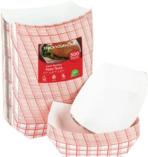 Miniatura 24 de Botes pequeños de papel para alimentos (paquete de 100) bandejas desechables de 1 libra a cuadros rojos y blancos, botes de comida ecológicos, botes