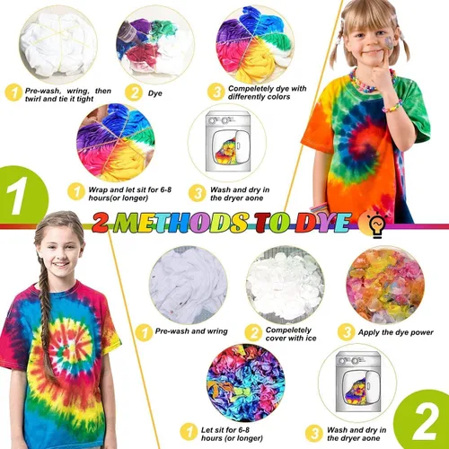 Miniatura 5 de Emooqi - Kit de teñido anudado de 32 colores, todo en 1, contiene 32 pigmentos de bolsa, bandas de goma, guantes, bolsa sellada, delantal y fundas