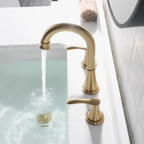 Miniatura 8 de PARLOS Grifo de baño de doble manija de oro cepillado con desagüe emergente y líneas de suministro de grifo cUPC, Demeter 1365108