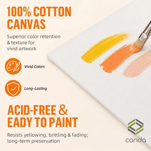 Miniatura 4 de CONDA Tableros de lienzo para pintura, 8 x 10 pulgadas, paquete de 12, paneles de lona 100% algodón, lienzos blancos en blanco, imprimados, sin
