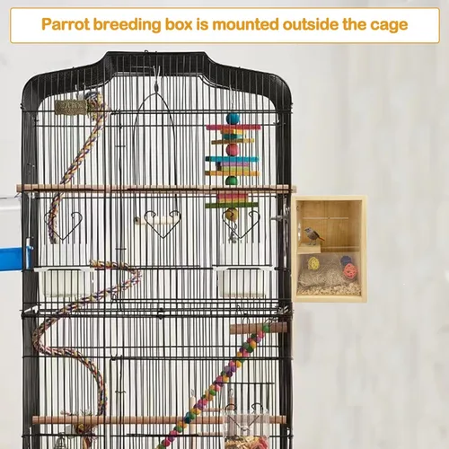 Miniatura 7 de BNOSDM Caja de nido de periquitos Caja transparente de cría de aves Cajas nido de madera natural jaula para pájaros (S)