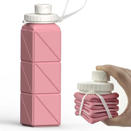 Miniatura 17 de BEAUTAIL Botellas de agua plegables de 20.6 onzas, botella de agua portátil plegable de silicona, ligera, reutilizable, a prueba de fugas