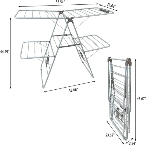 Miniatura 7 de Estante de secado de ropa, estantes plegables de 2 niveles para secar ropa, estante de secado de acero inoxidable plegable para interiores