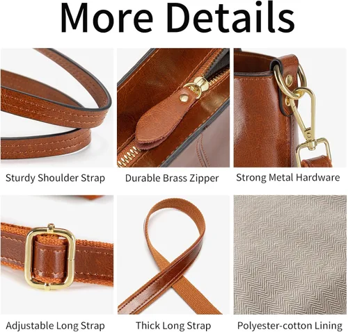 Miniatura 6 de Bolso de mano de cuero genuino para mujer con cremallera, bolsos de hombro grandes para mujer, bolsos cruzados de diseñador, bolso con asa superior