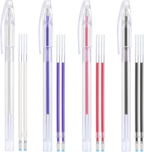Bolígrafos de marcado de tela borrables con calor con 8 repuestos, bolígrafos borrables con calor de 4 colores para telas en cuatro colores para