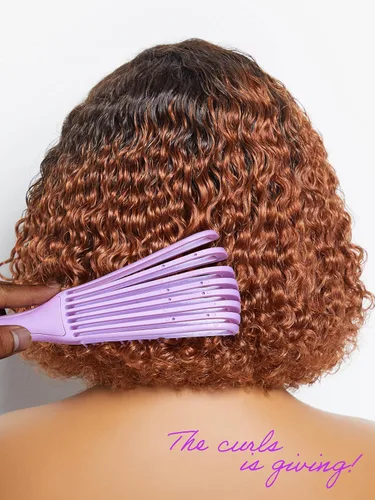 Miniatura 4 de LUVME HAIR Peluca de cabello humano rizado marrón brillante de 10 pulgadas, predepilada, indetectable HD real HD, peluca de encaje precortada